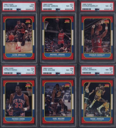 1986 Fleer Basketball Set Break with PSA 8 Michael Jordan Rookie Card